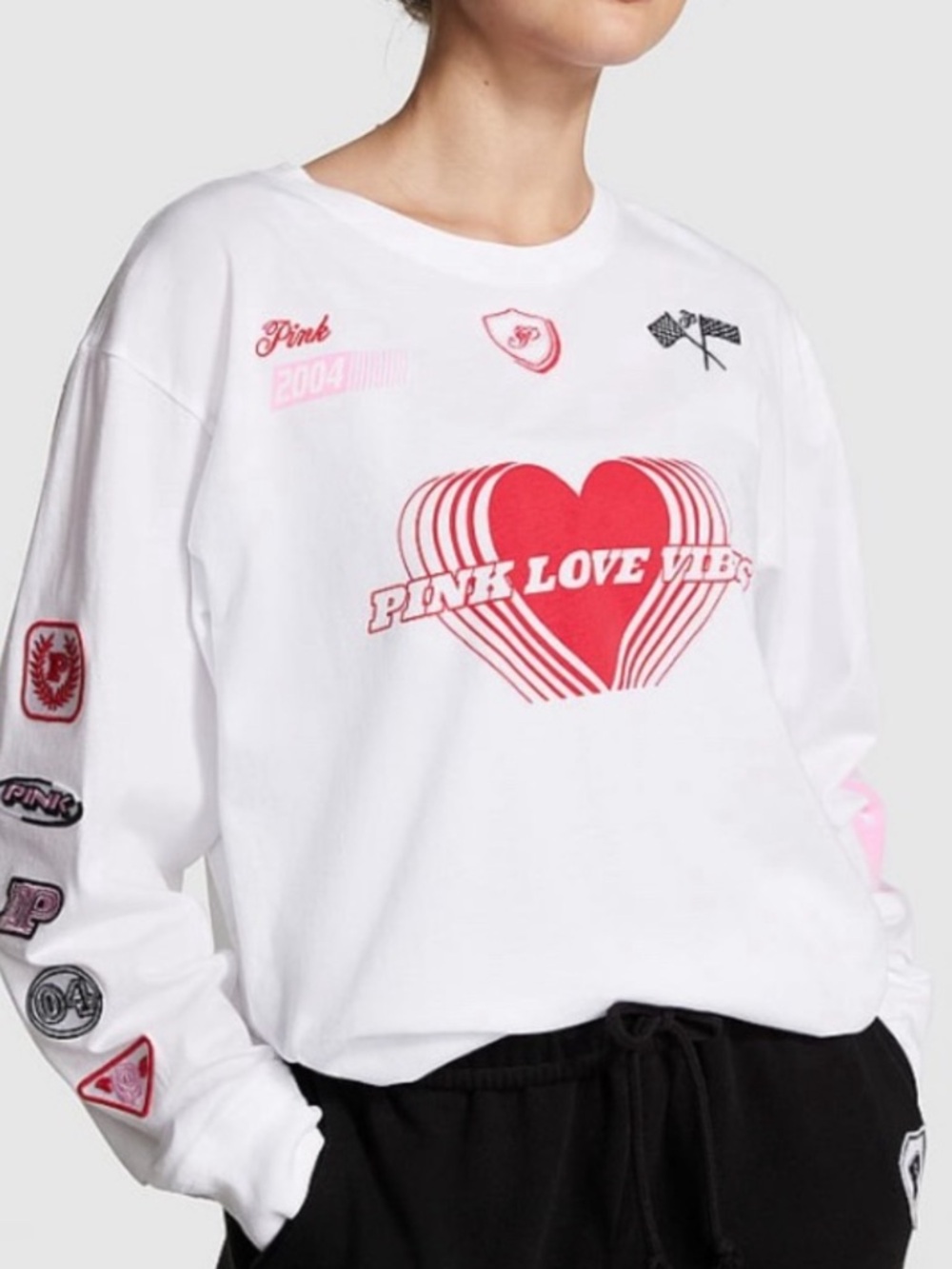 PINK Victoria's Secret White Sweatshirt with Red Heart Graphic XL